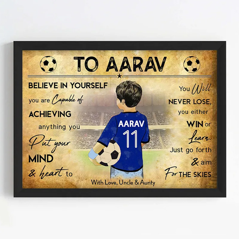 Personalized Soccer Player Boy Motivational Wall Artwith Custom Name and Quote  