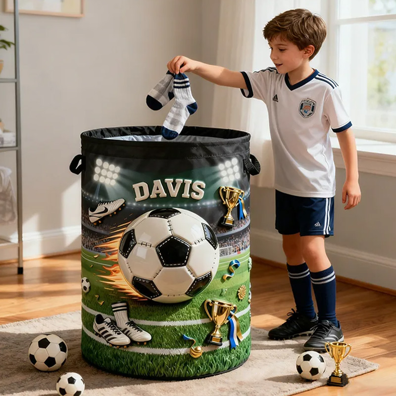 Personalized Soccer Storage Basket with Custom Name and Trophy Design for Kids and Soccer Fans Sale-megacustom
