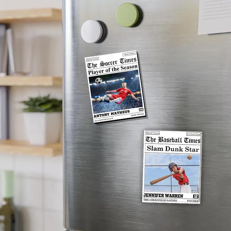 Personalized The Sports Times Baseball Newspaper Refrigerator Magnet with Custom Photo and Text   Sale-megacustom