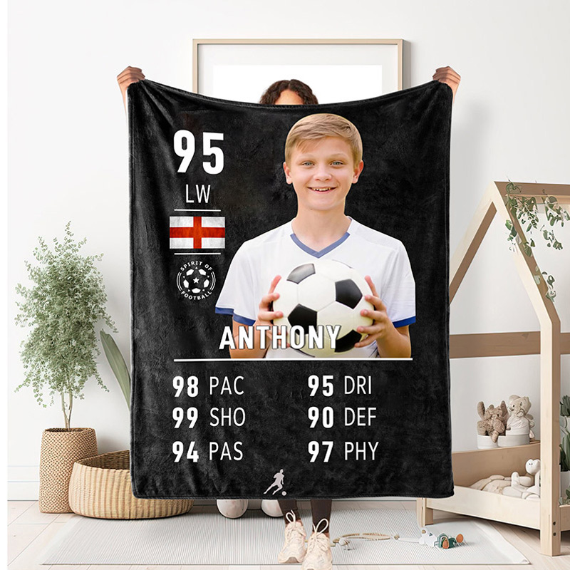 Personalized Soccer Star Blanket with Custom Photo and Stats for Soccer Enthusiasts