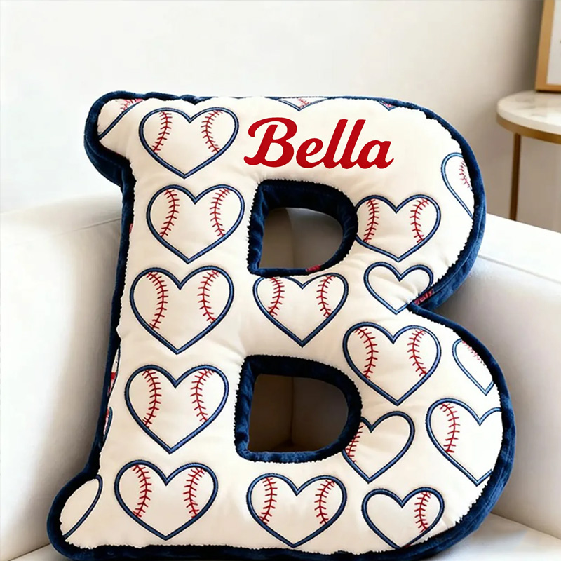 Personalized Heart Pattern Baseball Pillow with Name for Sports Enthusiasts