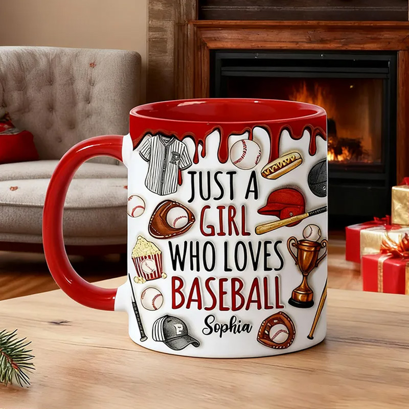 Personalized Baseball Lover’s Mug with "Just a Girl Who Loves Baseball" Design and Custom Name