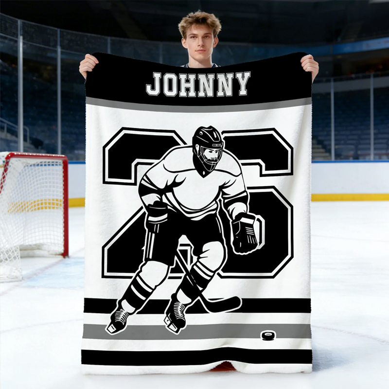 Personalized Ice Hockey Blanket with Custom Name and Number Design