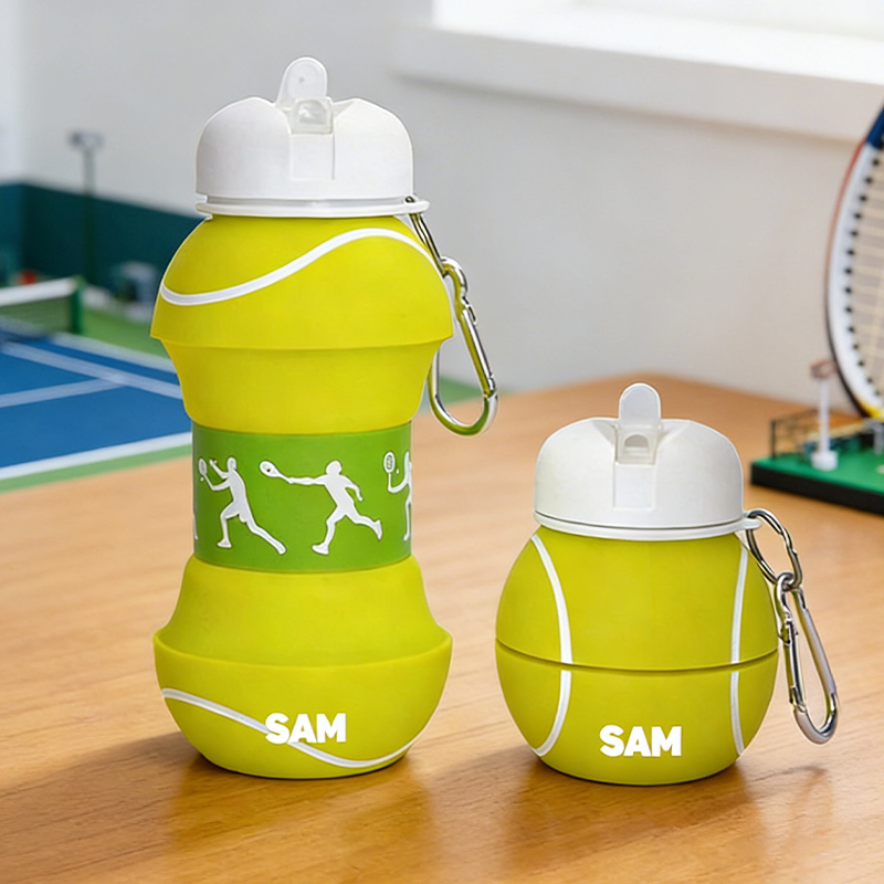 Personalized Foldable Tennis Water Cup Silicone Tennis Sports Water Bottle Custom Name Gift for Tennis Lovers