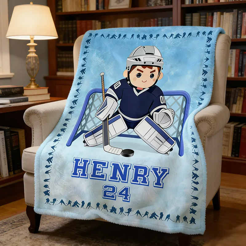 Personalize Ice Hockey Blanket with Custom Name and Number Design