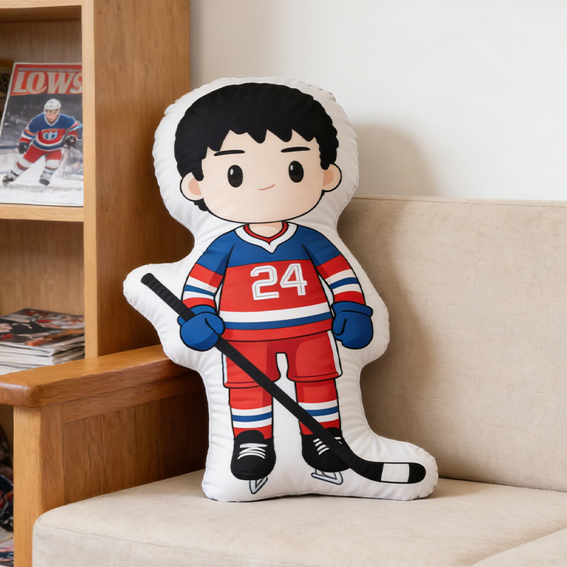 Personalized Cute Player Ice Hockey Pillow Number 24 Gift for HR Fans
