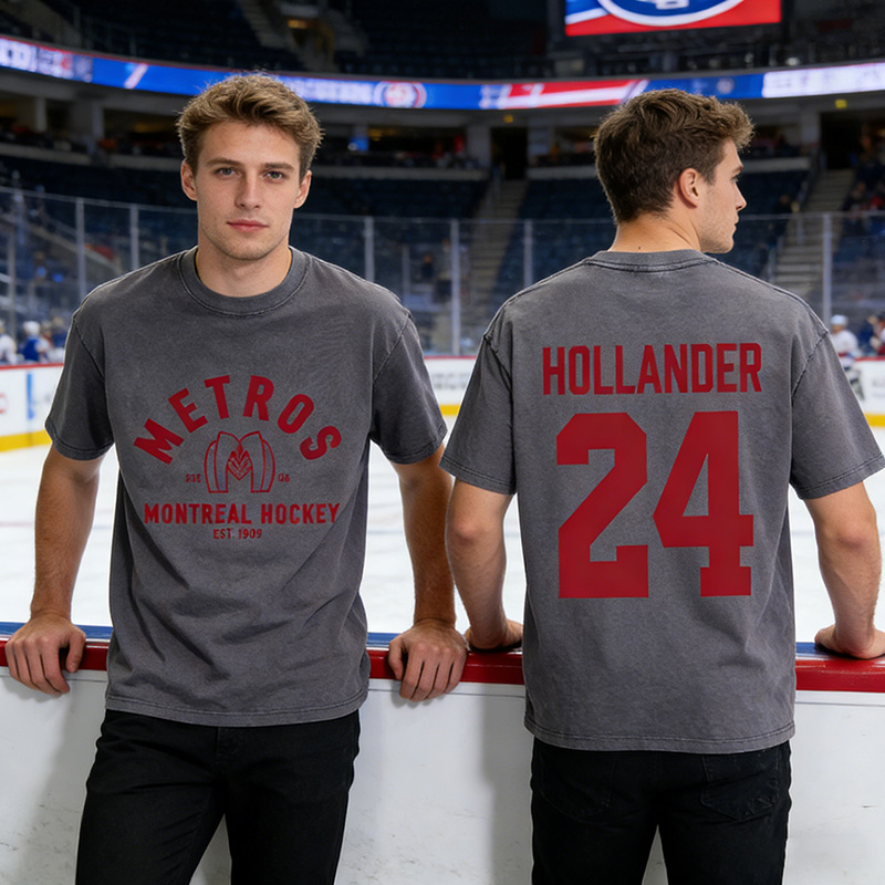 Personalized Hollander 24 HR Washed T-Shirt Vintage Hockey Player Tee for Ice Hockey Fans