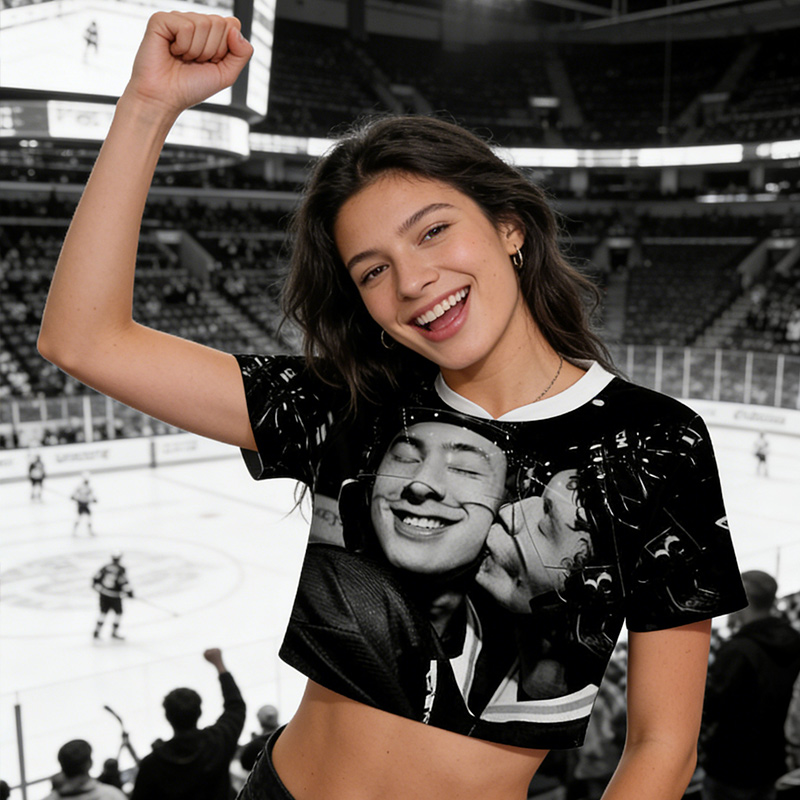 Personalized HR Theme Crop Top Jersey Custom Image for Female Hockey Fans Romance Hockey Gift