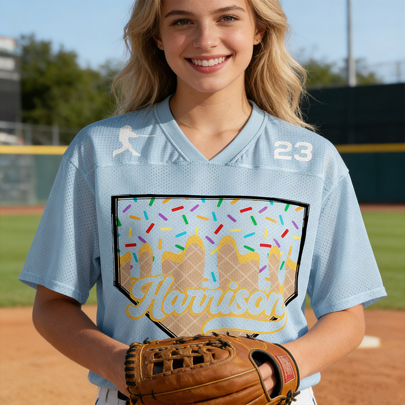 Personalized Baseball Mesh Jersey Baseball Ice Cream Dripping with Custom Name and Number