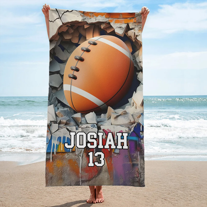 Personalized Basketball Baseball Crack Wall Oversized Quick Dry Beach Towel with Name and Number Beach Accessories Birthday Gift for Sport Lovers