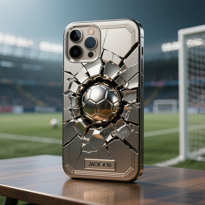 Personalized Soccer Phone Case Stainless Steel Colored Soccer Wall with Custom Name and Number