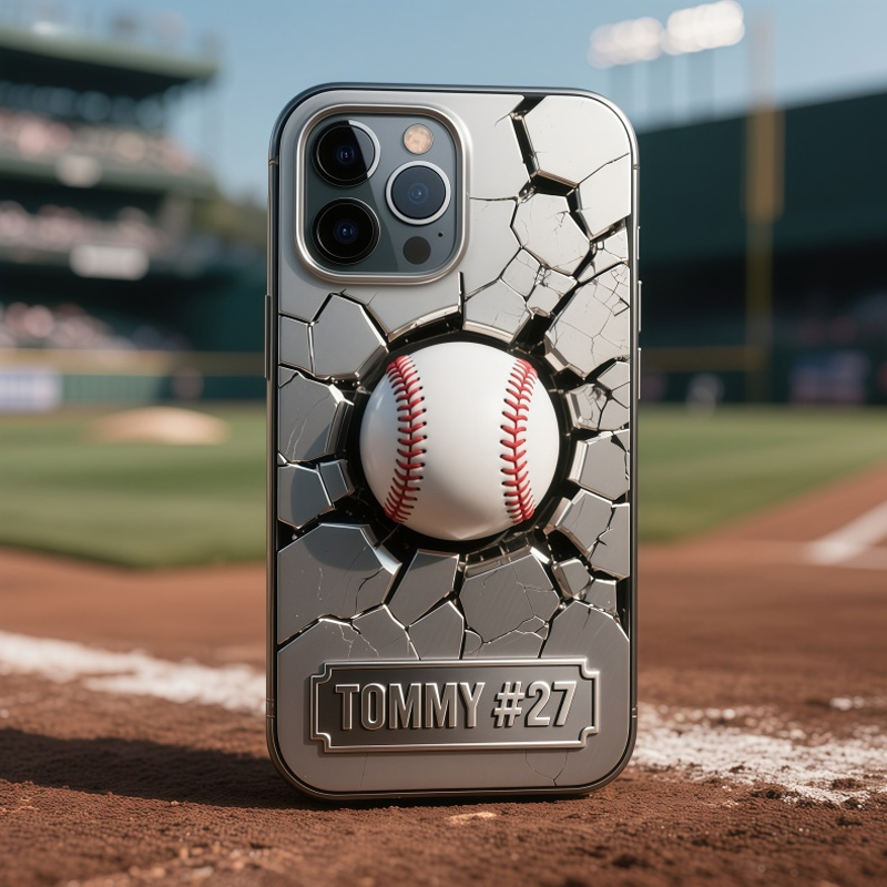 Personalized Baseball Phone Case Stainless Steel Colored Baseball Wall with Custom Name and Number