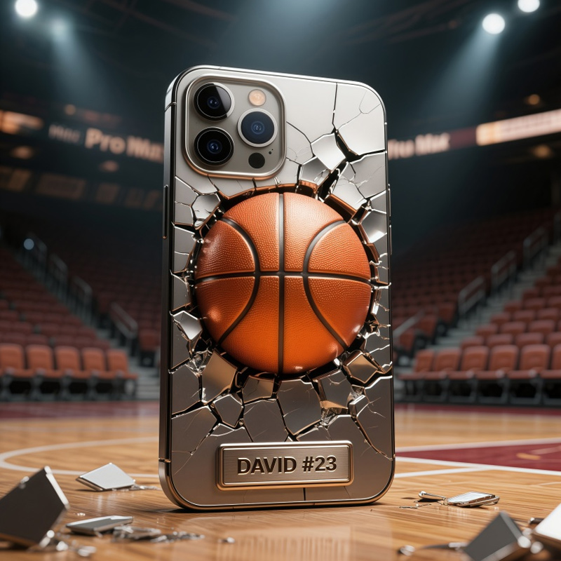 Personalized Basketball Phone Case Stainless Steel Colored Basketball Wall with Custom Name and Number