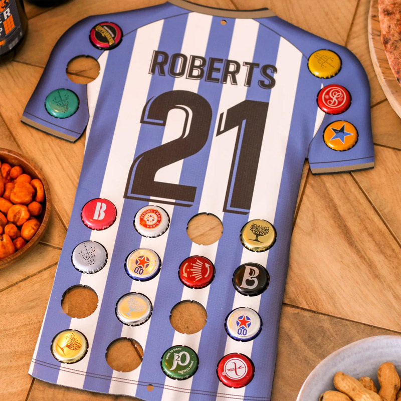 Personalized Soccer Jersey Beer Bottle Cap Collector Custom Jersey Color Name and Number