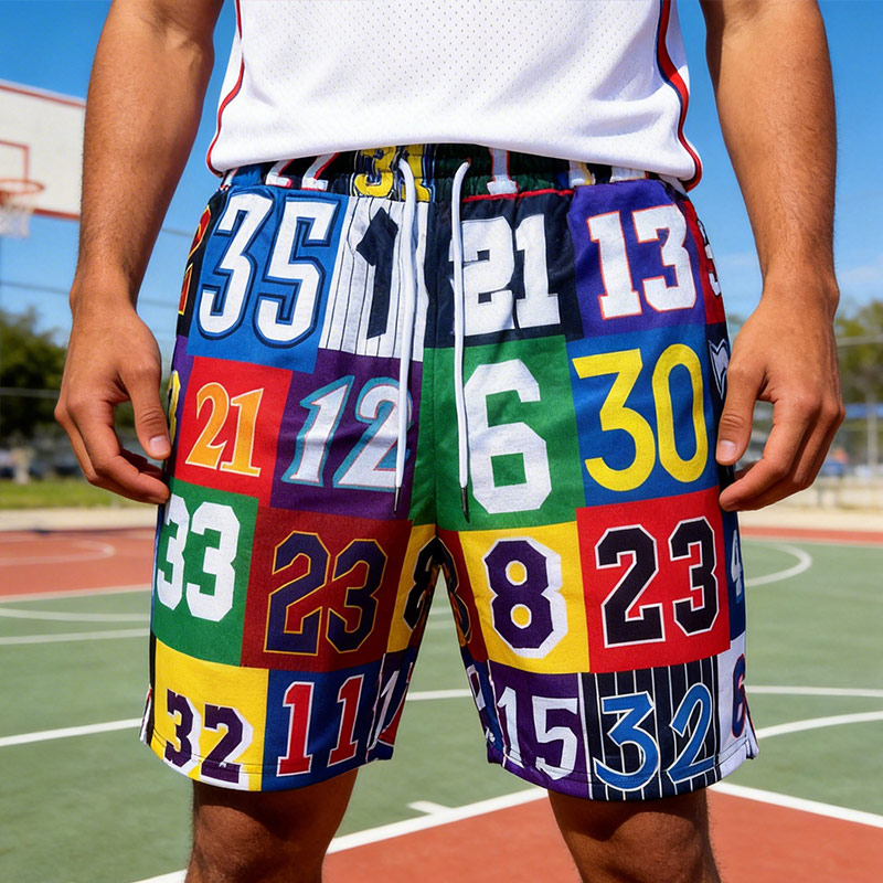 Personalized Sports Number Shorts with Sports Vitality Colorful Number Design 