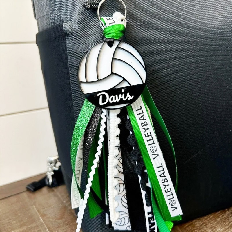 Personalized Sport Tassel Bag Tag with Name Custom Keychain Gift for Volleyball Basketball Soccer Players & Fans