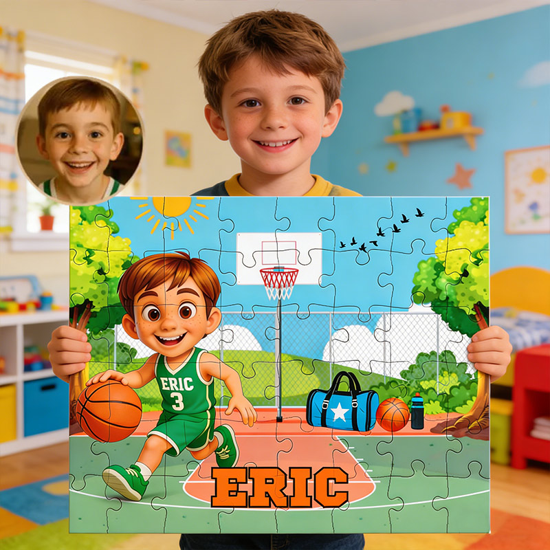 Personalized Basketball Cardboard Puzzle Custom Photo Name and Number