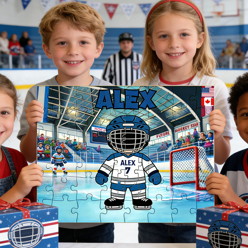 Personalized Hockey Puzzle Ice Hockey Cute Player with Custom Name and Number Perfect Gift for Hockey Enthusiasts