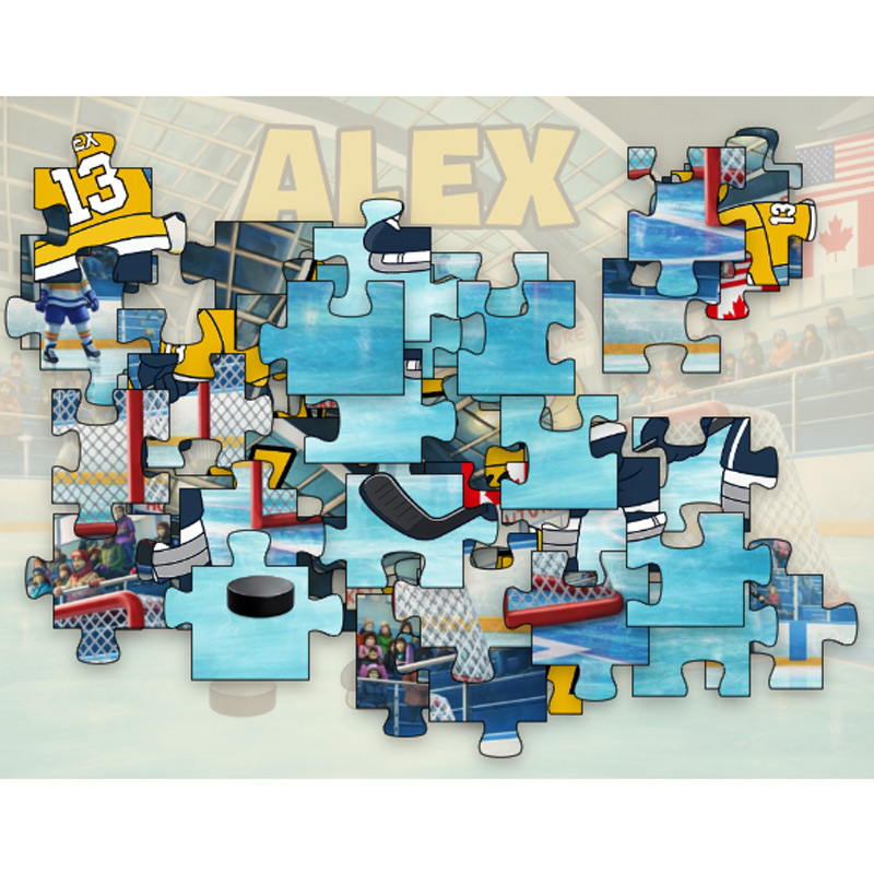 Personalized Hockey Puzzle Adorable Ice Hockey Player for Kids with Custom Jersey Name and Number
