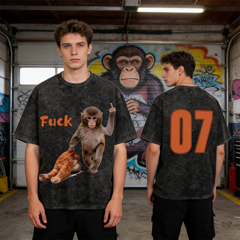 Personalized Punch-kun Monkey Meme Graphic Washed T-Shirt Customization Number
