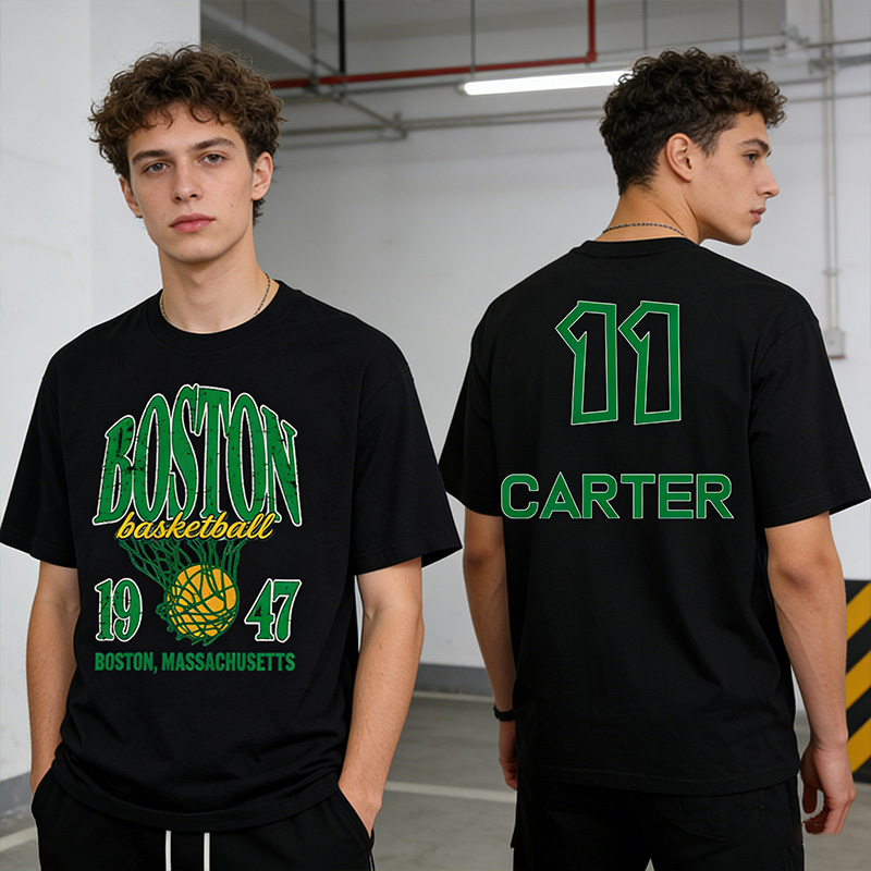 Personalized Basketball T-Shirt Vintage Boston Basketball 1947 St. Patrick Design with Custom Name and Number