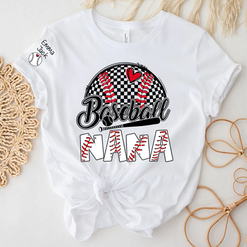 Personalized Baseball Grandma T-Shirt Custom Name Sports Grandma Shirt with Baseball Graphic