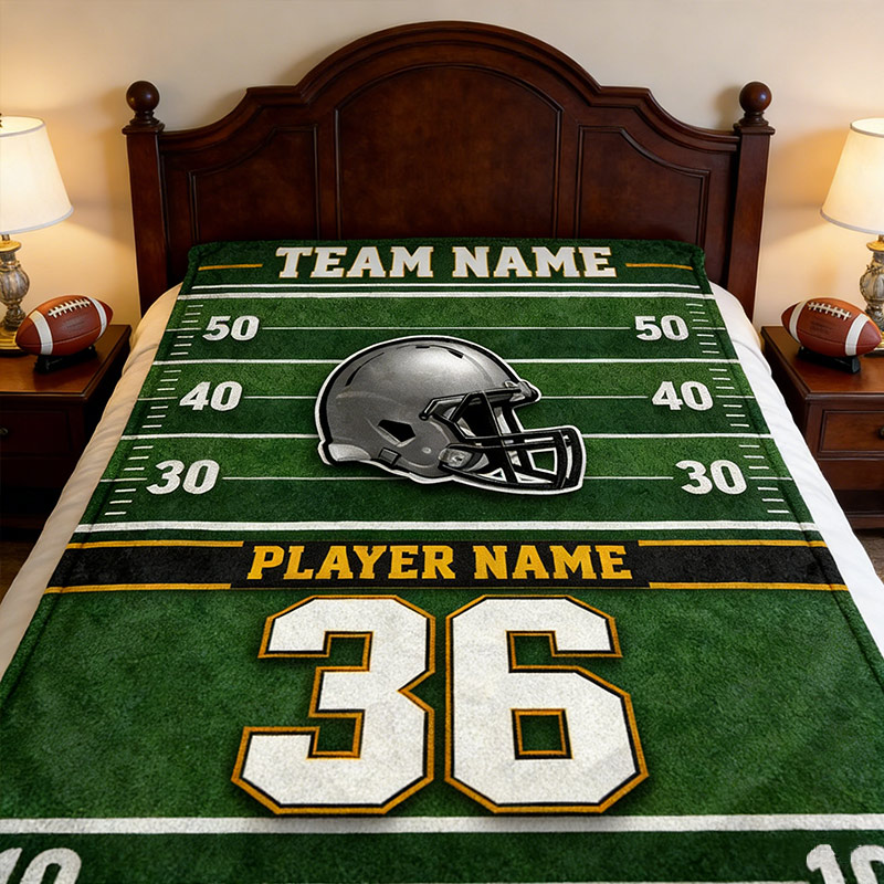 Personalized Football Helmet Blanket with Custom Team Name and Number Design Gift for Football Team Members