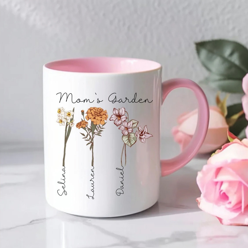 Personalized Birth Flower Mug Mom Gift Custom Grandma's Garden Coffee Cup with Name
