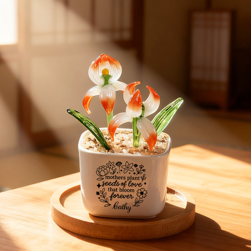 Personalized Glass Flower Pots Custom Name Engraving Mother's Day Birthday Gift a Special Present for Mom