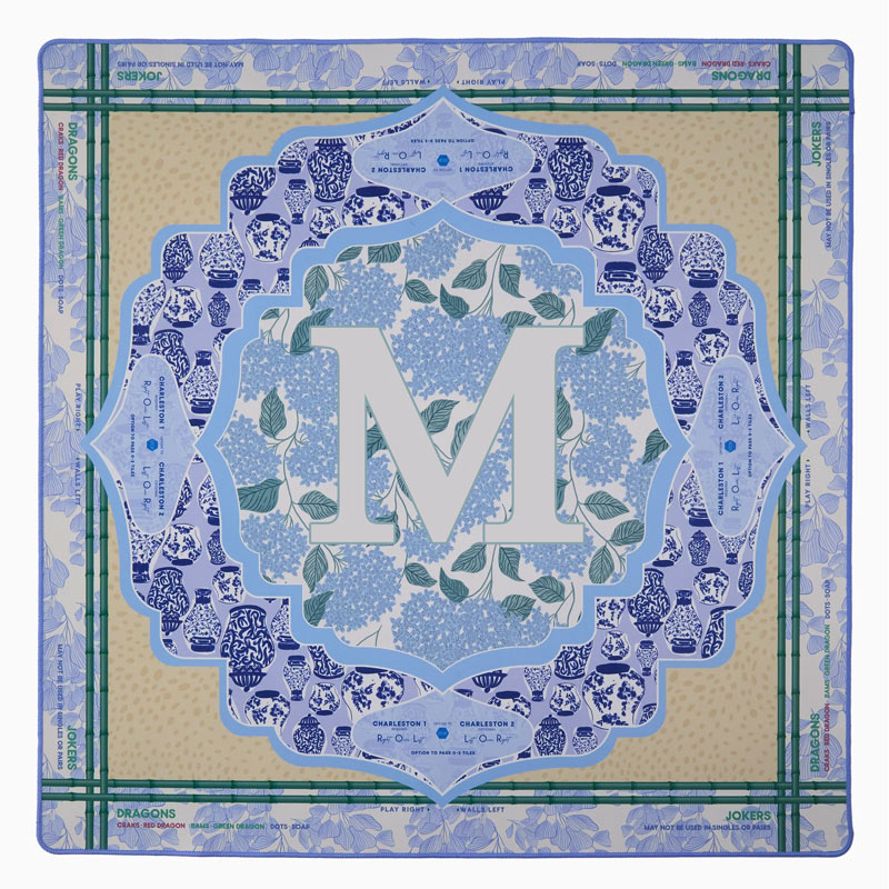 Personalized Hydrangea Ginger Jar Mahjong Mat Custom Initial Mat for Mah jongg Lovers