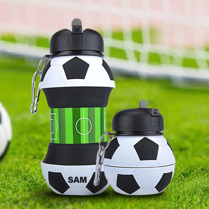 Personalized Foldable Soccer Water Cup Silicone Soccer Sports Water Bottle Custom Name Gift for Soccer Lovers