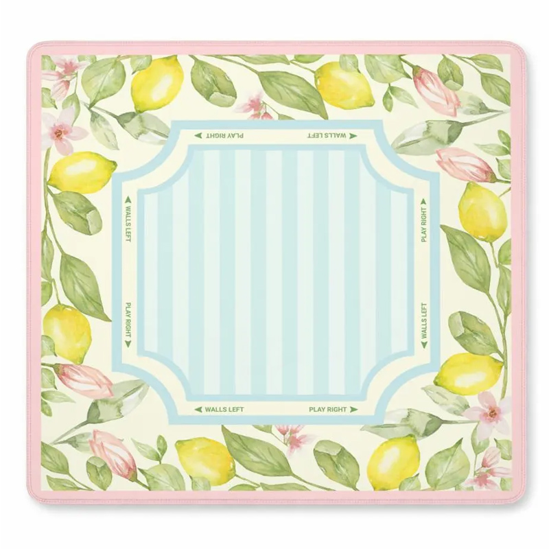 Lemon Blossoms and Blue Stripes Mahjong Mat Non-Slip Neoprene Game Mat for Mahjong Lovers