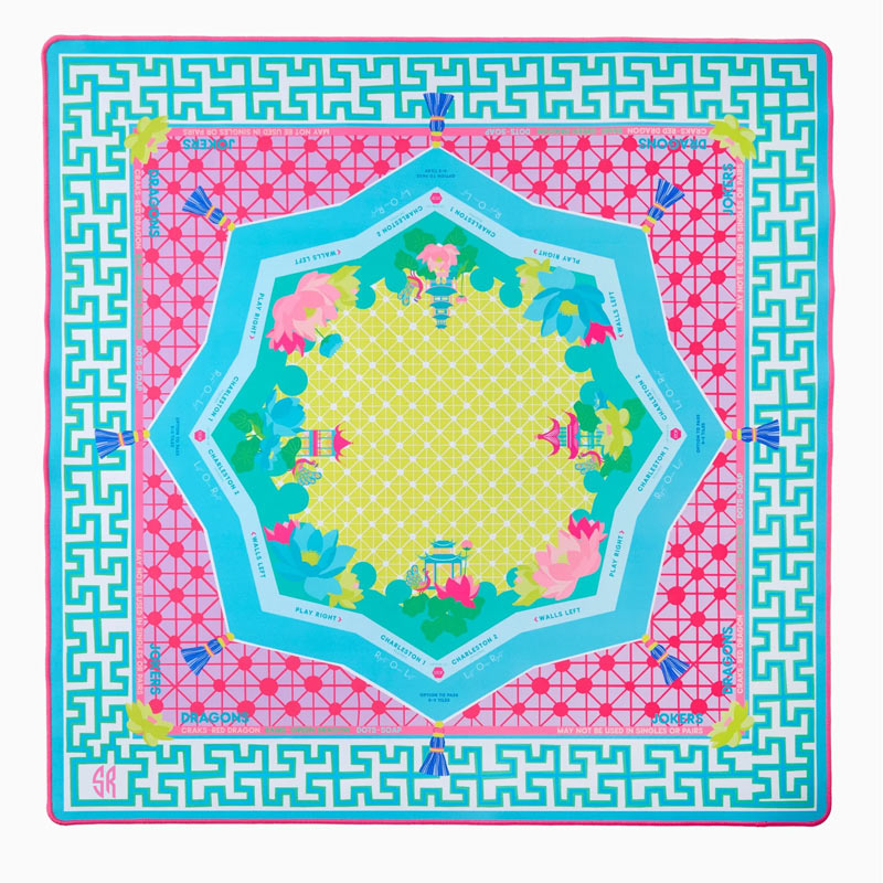 Personalized Initials Mahjong Mat Lotus Pavilion Print Mahjong Mat Non-Slip Neoprene Game Mat for Mahjong Lovers