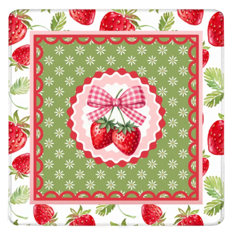 Sweet Strawberry Mahjong Mat  Pink Gingham Bow Design Floral Green Game Mat Gift for Mahjong Lovers