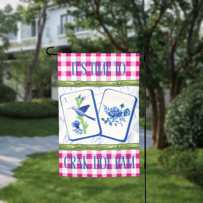 Pink Gingham Mahjong Welcome Flag Game Night Outdoor Decor