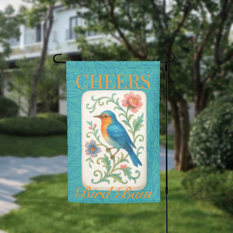 Elegant Bird & Floral Mahjong Yard Flag "Cheers Bird Bam" Outdoor Sign