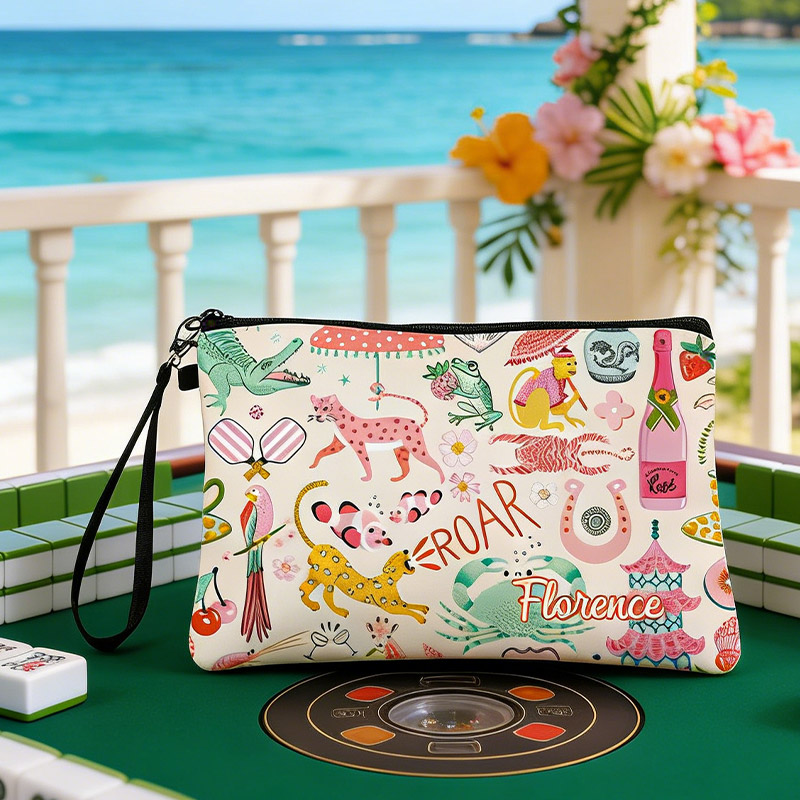 Personalized Floral Animal Clutch Bag Custom Name Zipper Pouch for Women