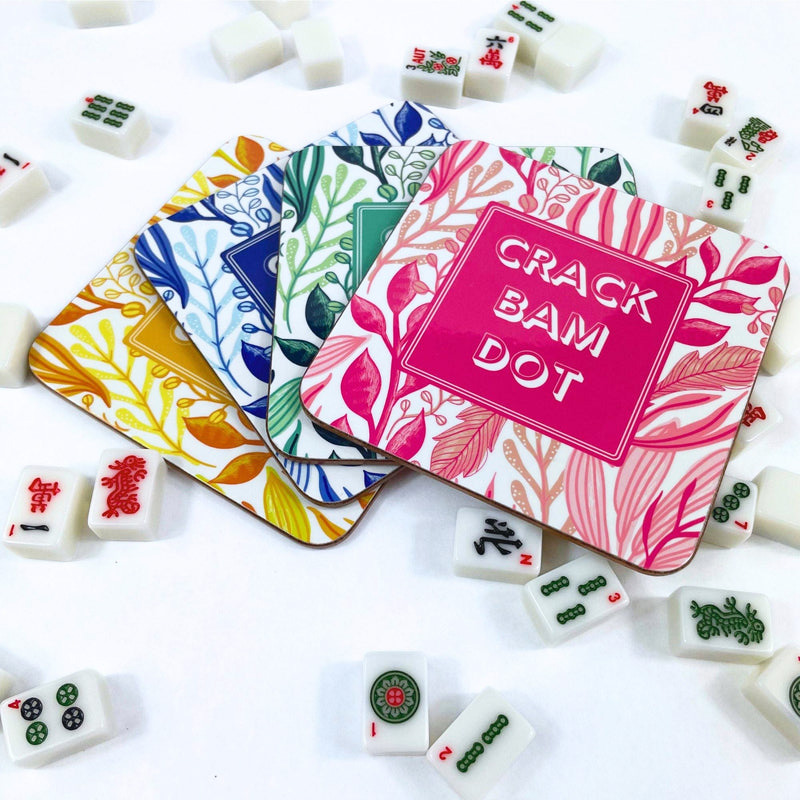 Botanical Leaf Print Coasters Colorful Square Drink Mats for Boho Home Decor Gift Mahjong Lovers