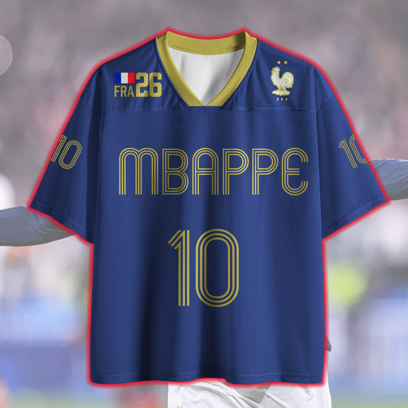 France Style 10 Inspired Football Mesh Jersey Retro Gold Blue Breathable Mesh Soccer Shirt for Fans