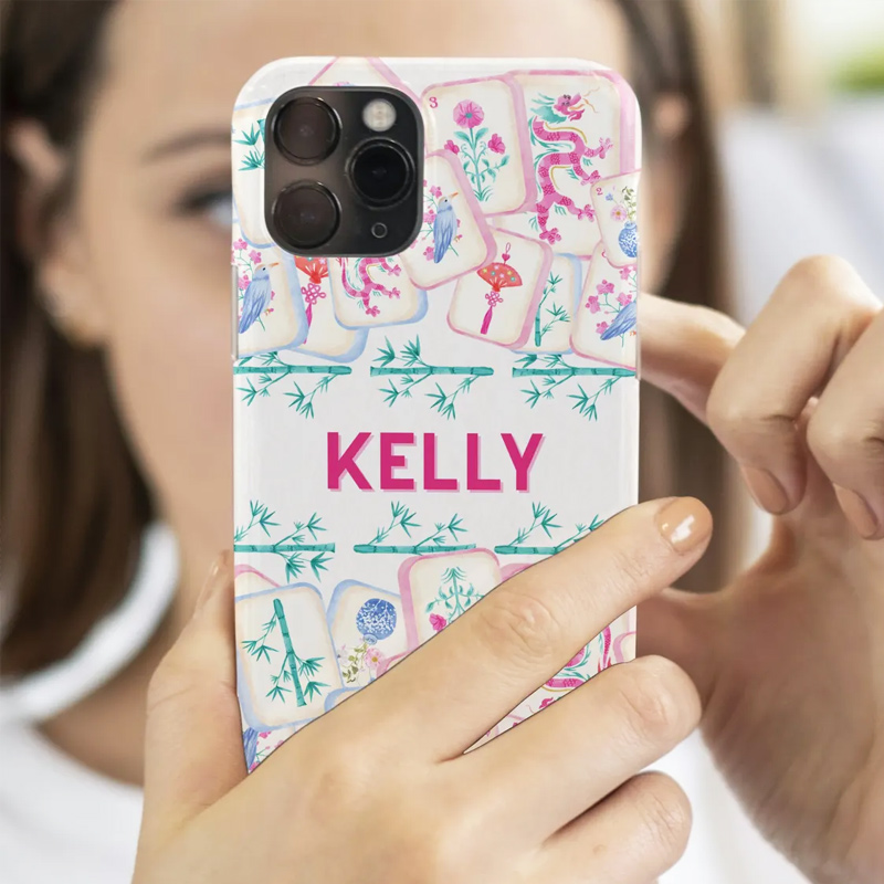 Personalized Mahjong Iphone Cases Custom Name Dragon Bamboo Design Shockproof Cover Mahjong Lover
