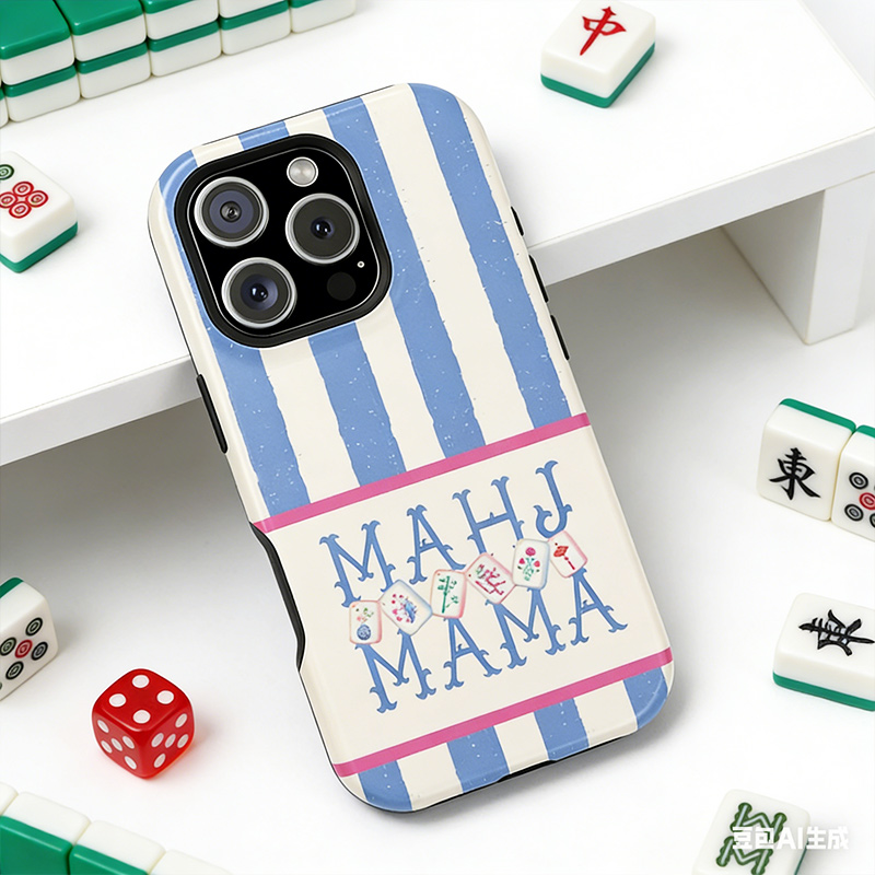 Mahjong Iphone Case Blue Stripes Mahjong Mama Design Shockproof Cover Mahjong Lover
