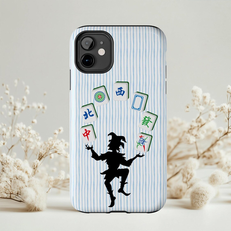Mahjong Phone Case Juggling Funny Mahjong Joker Tile Design for Mahjong Lovers