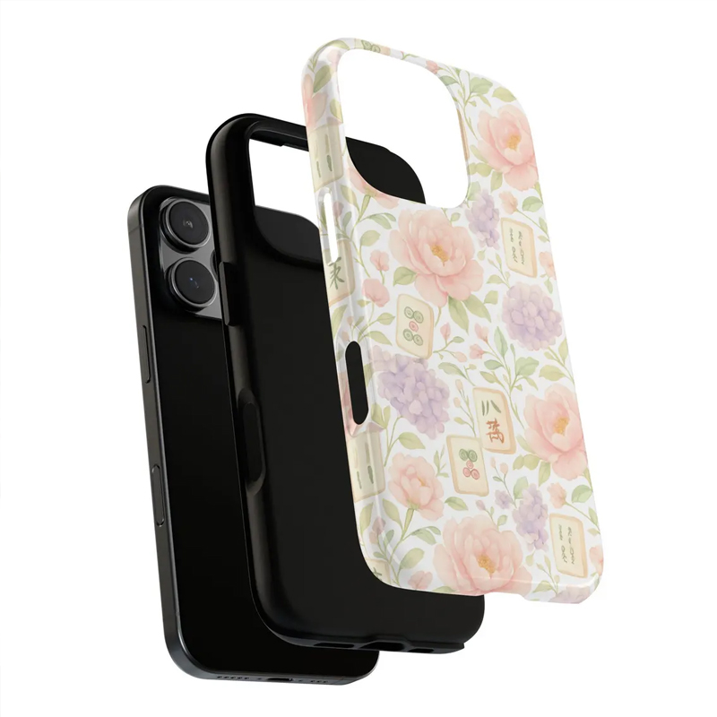 Mahjong Phone Case Watercolor Floral Pastel Peony Mahjong Tile Design for Mahjong Lovers