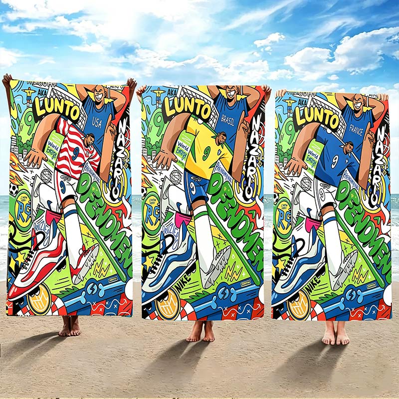 Personalized Football Graffiti Pop Art Style Beach Towel Custom Country Name Number for Soccer Fans