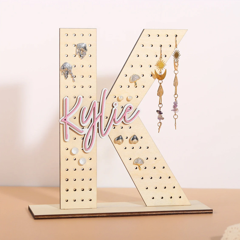 Personalized Earring Holder Custom Earring Display Birthday Gift for Her Wood Jewelry Organizer Gifts for Mom