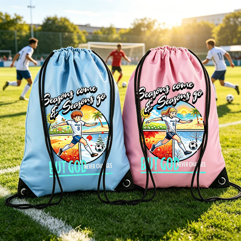 Personalisable Drawstring Soccer Bag Season Come Season Go Customize with Name and Number Gift for Soccer Lovers