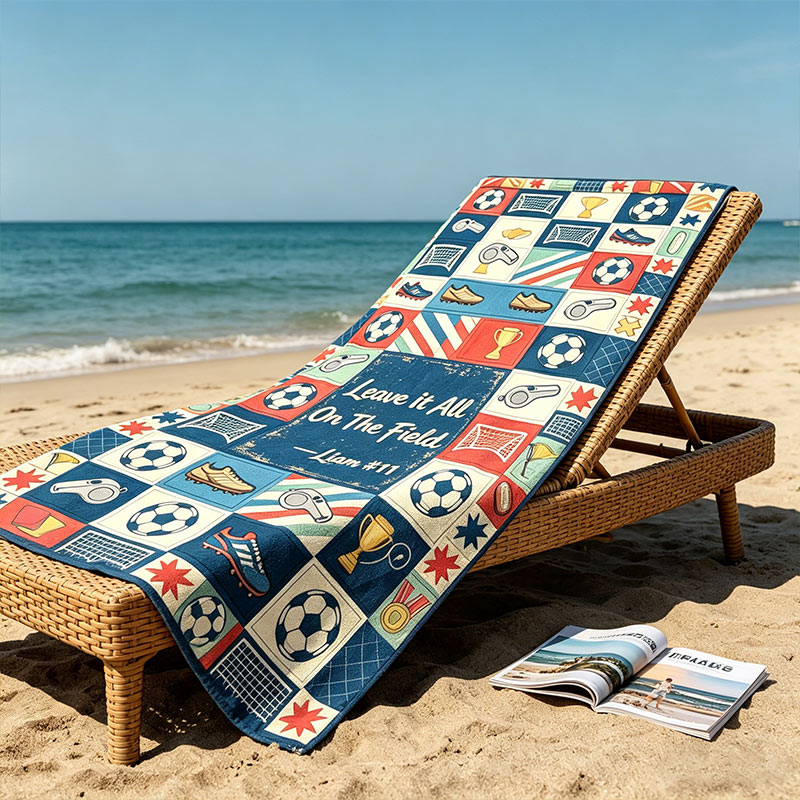 Personalized Soccer World Cup Beach Towel Custom Name and Number Quick Dry Microfiber Football Fan Towel