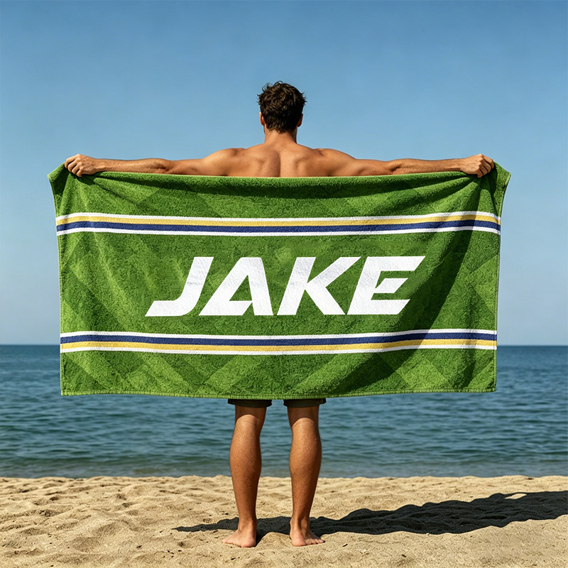 Personalized Soccer Field Beach Towel Minimalist Design with Custom Nam Gift for Soccer Fans
