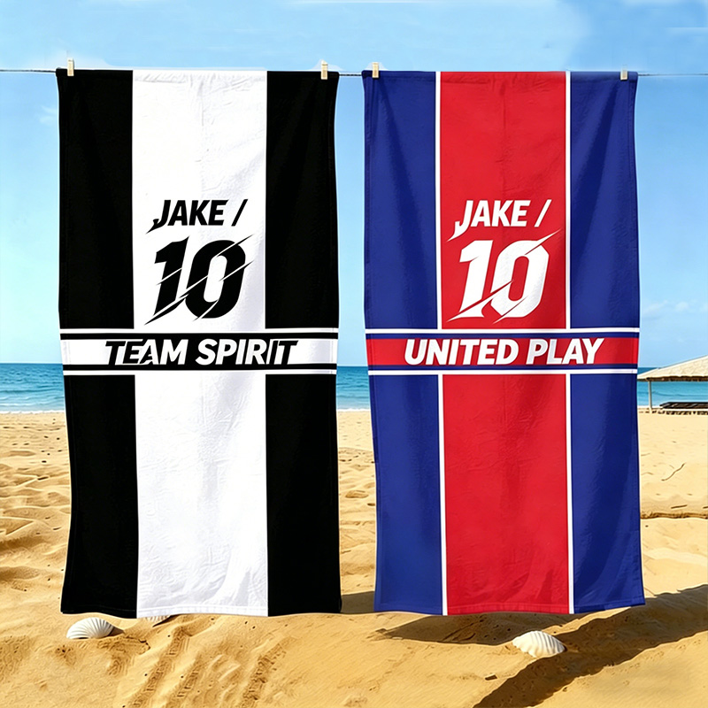 Personalized Sports Soccer Beach Towel Custom Team Spirit United Play Design Quick Dry Absorbent Towel for Beach Sports Fans