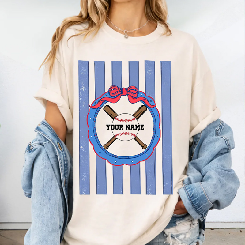 Personalized Baseball T-Shirt Striped with Bow Gift for Women